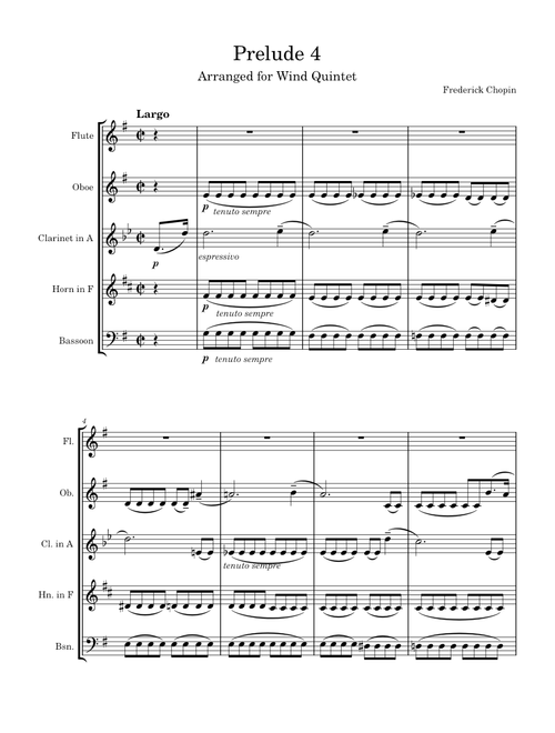 Prelude in E minor Op. 28 No. 4 – Frédéric Chopin for Wind Quintet