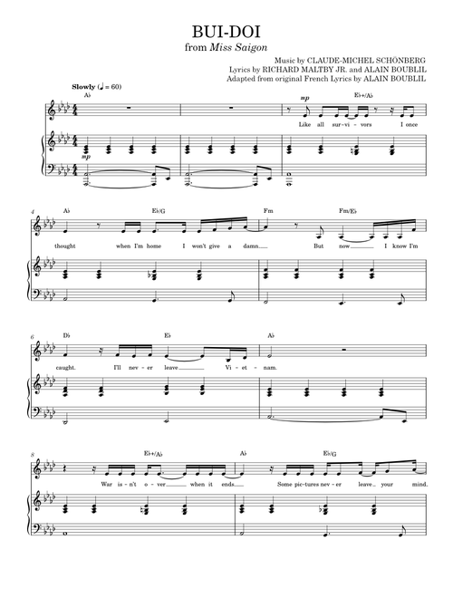 Bui-Doi - Claude-Michel Schonberg, Miss Saigon Musical (Piano Vocal)