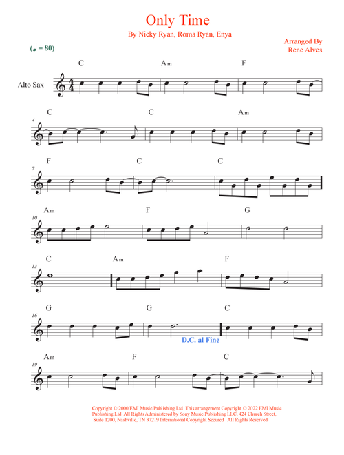 Only Time (Arr. Rene Alves) - Enya (Alto Sax Solo)