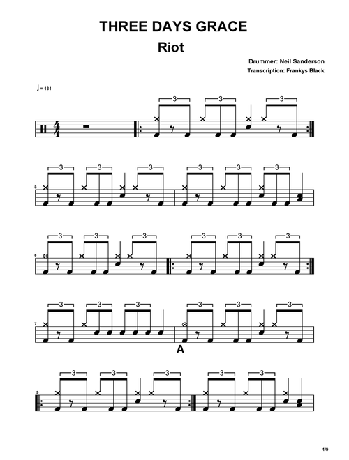 Riot (Arr. Frankys Black) - Three Days Grace (Drums)