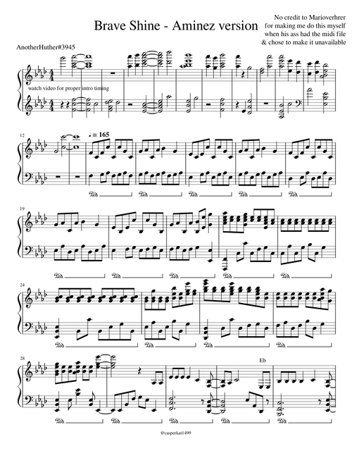 Brave Shine - Aminez version piano