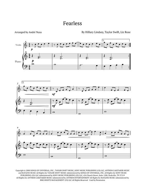Fearless (Arr. André Nusa) - Taylor Swift (Violin and Piano)