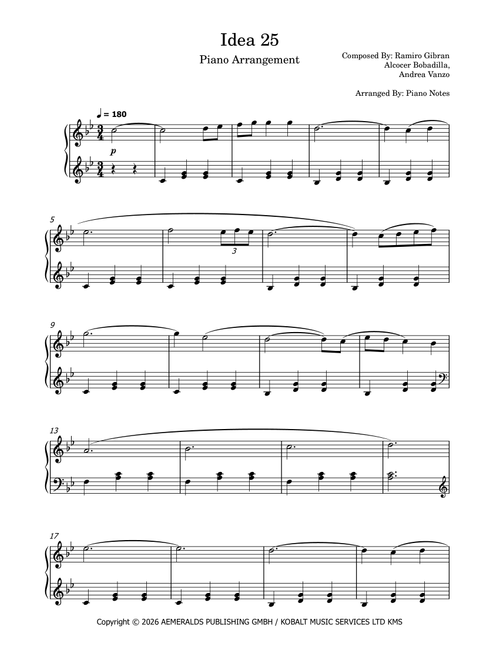 Idea 25 (Arr. Piano Notes) - Ramiro Gibran Alcocer Bobadilla, Andrea Vanzo (Piano Solo)