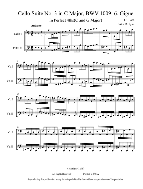 Cello Suite No. 3, BWV 1009: 6. Gigue (Arr. Justin M. Ryan) - J.S. Bach (Cello Duet)