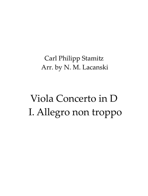 Viola Concerto in D I. Allegro moderato (Arr. Nick Lacanski) - Stamitz, Carl Philipp (Orchestra)