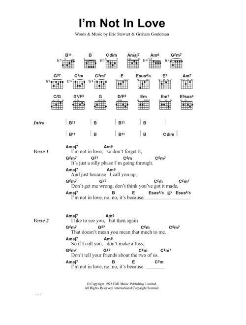I'm Not In Love - 10Cc (Guitar Chords-Lyrics)