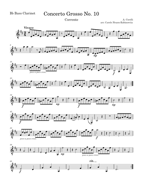 Concerto grosso in C major, Op.6 No.10 – Mvt 3, Corrente - Bb Bass Clarinet - Arcangelo Corelli