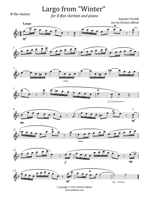 Largo from Winter (for Clarinet and Piano) (Arr. Kristen Allred) - Antonio Vivaldi (Instrumental Solo (with Piano Accompaniment))