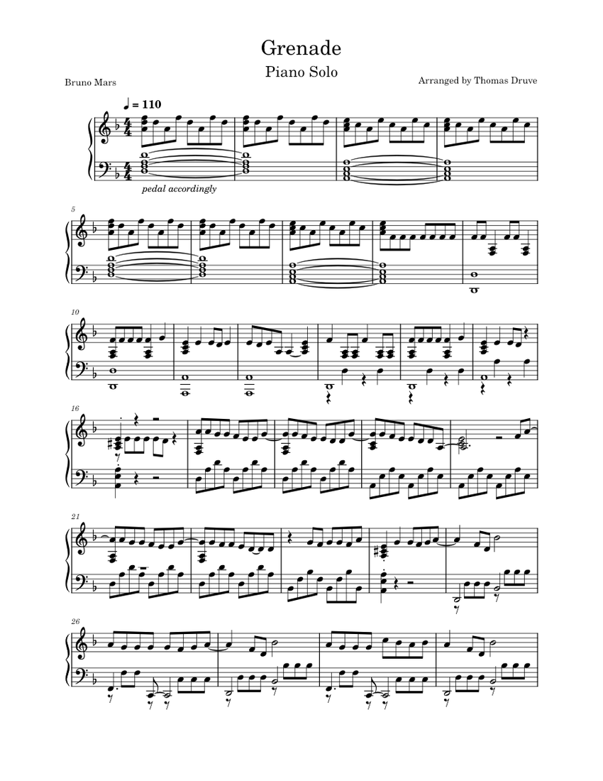 Grenade Bruno Mars Sheet music for Piano (Solo)