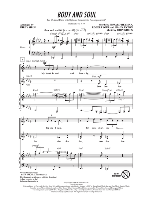 Body And Soul (Arr. Kirby Shaw) - Tony Bennett, Amy Winehouse (Choral, SSA)