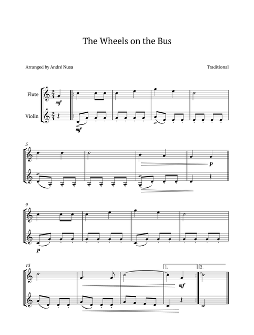 The Wheels on the Bus (Arr. André Nusa) - Traditional (Instrumental Duet)