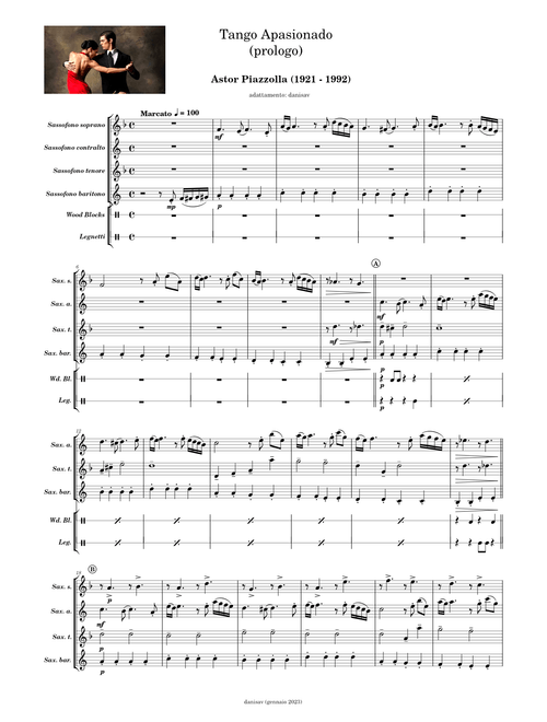 Astor Piazzolla - Tango Apasionado (prologo) -SAX quartet