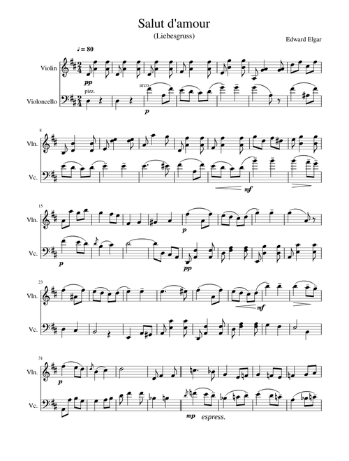 Salut d'amour duet: violin and cello