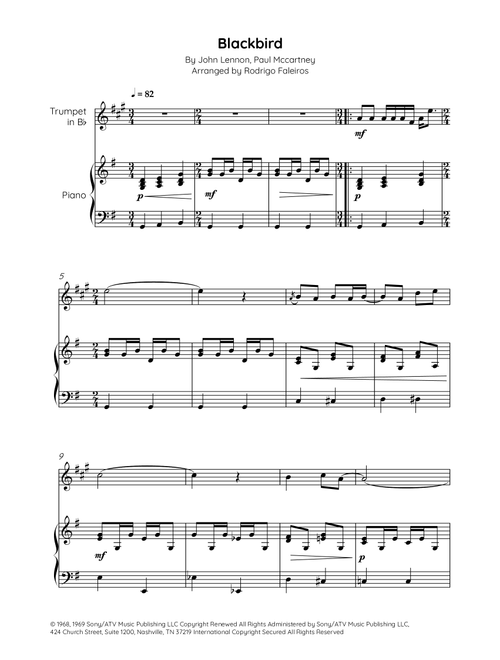 Blackbird (Arr. Rodrigo Faleiros) - The Beatles (Trumpet and Piano)