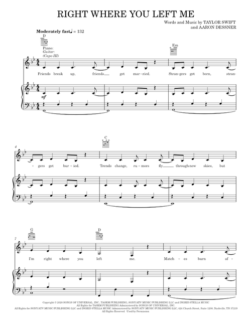 Right where you left me - Taylor Swift (Piano-Vocal-Guitar)