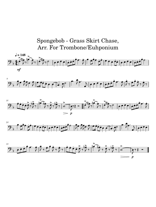 Spongebob - Grass Skirt Chase, Arr. for Trombone/Euphonium