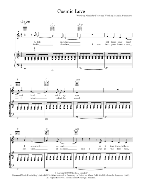 Cosmic Love - Florence And The Machine (Piano-Vocal-Guitar (Piano Accompaniment))
