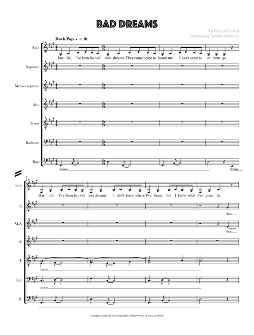 Bad Dreams (Arr. Tehillah Alphonso) - Faouzia Ouihya (Choral, SATB divisi)