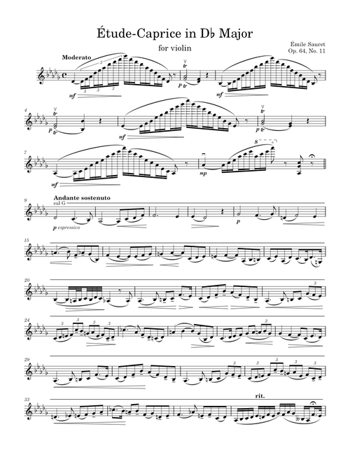 Étude-Caprice in D-Flat Major - É. Sauret, Op. 64, No. 11