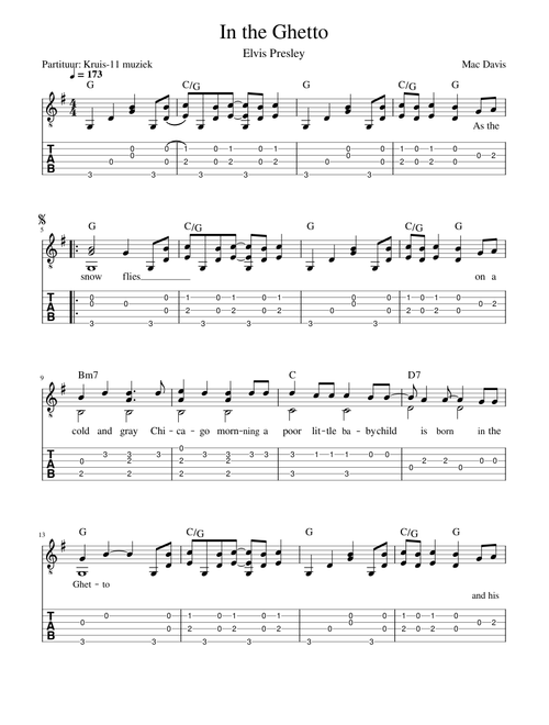 Elvis Presley - In the ghetto – guitar TAB