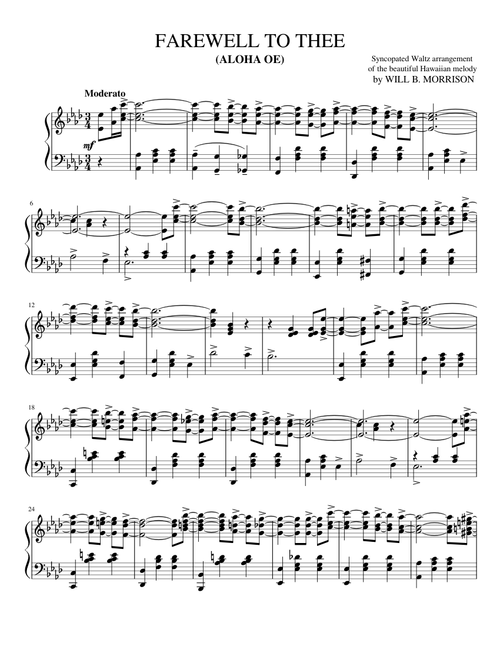 Aloha Oe Syncopated Waltz (1915)