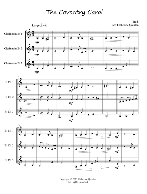 Coventry Carol (Arr. Catherine Quinlan) (Woodwind Ensemble)