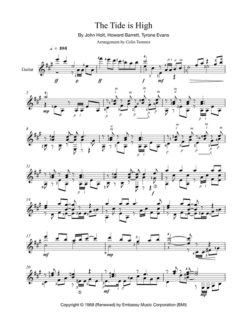 The Tide Is High (Arr. Colin Tommis) - Blondie (Solo Guitar)