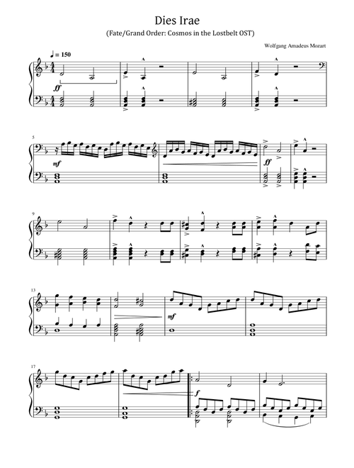Dies Irae (Fate/Grand Order: Cosmos in the Lostbelt OST) - For Piano Solo (Arr. poon) - Wolfgang Amadeus Mozart (Piano Solo)