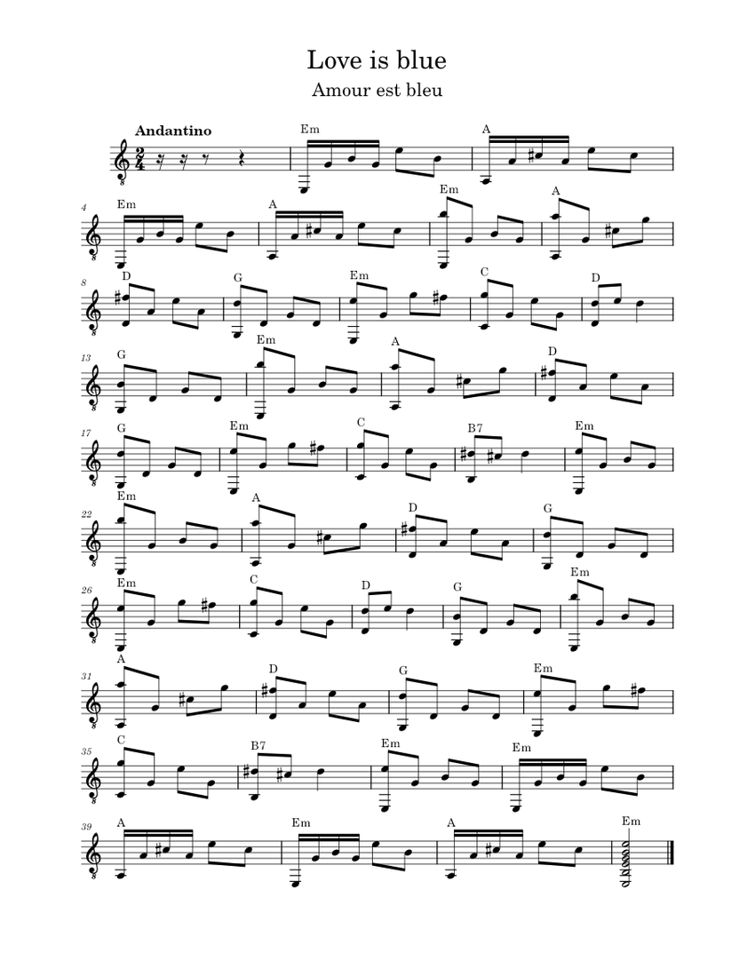 Love is blue Sheet music for Guitar (Solo)