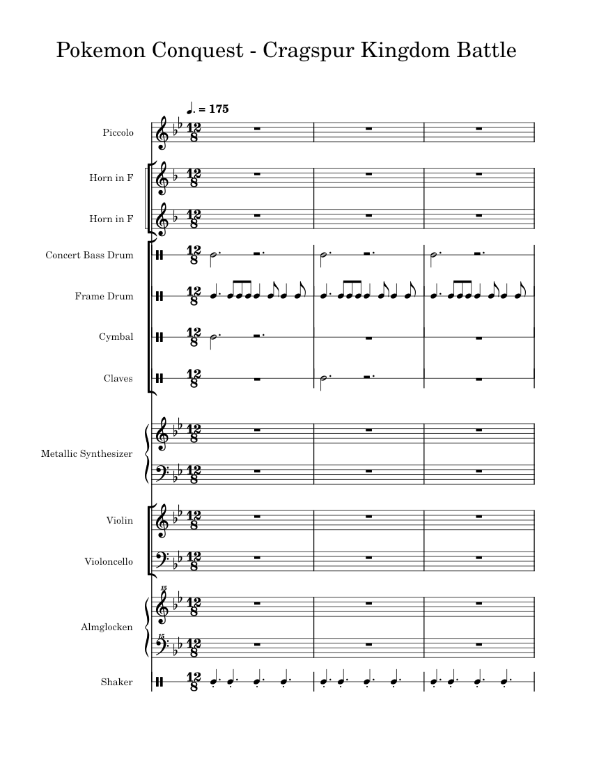 Pokemon Conquest Cragspur Kingdom Battle Sheet music for Flute