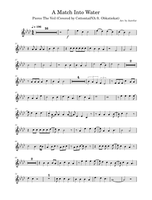 A Match Into Water – Pierce the Veil (Covered by CottontailVA ft. Obkatiekat) (For Trumpet in Bb)