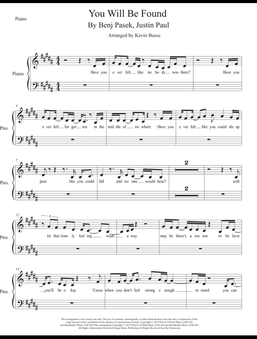 You Will Be Found (Arr. Kevin Busse) - Justin Paul, Benj Pasek (Easy Piano)