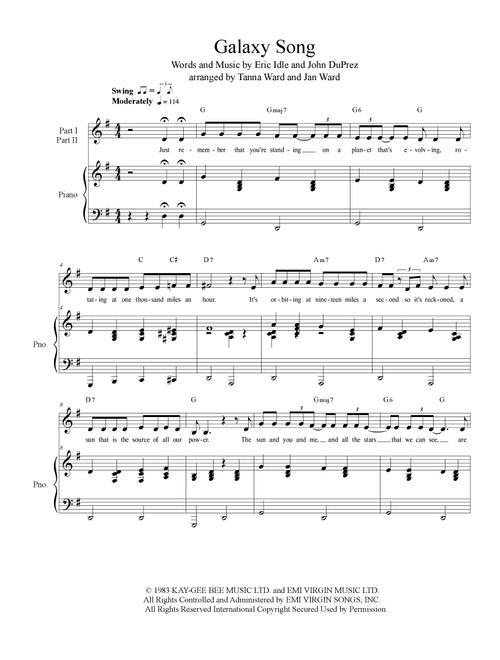 Galaxy Song (Arr. Tanna Ward and Jan Ward) - Monty Python (Choral, 2-Part)