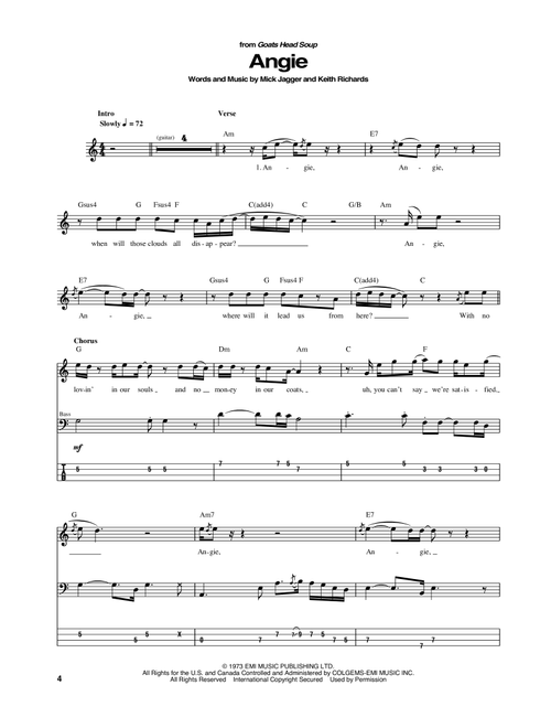 Angie - The Rolling Stones (Bass Tab)