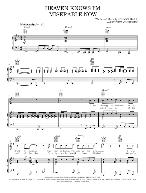 Heaven Knows I'm Miserable Now - The Smiths (Piano-Vocal-Guitar)