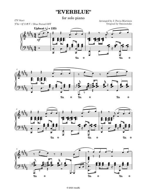 "EVERBLUE" (Arr. for Solo Piano) — Blue Period OP (TV Size)