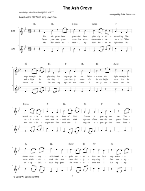 The Ash Grove for 2 voices and guitar chords (Arr. David Warin Solomons) - Traditional (Vocal Duet)