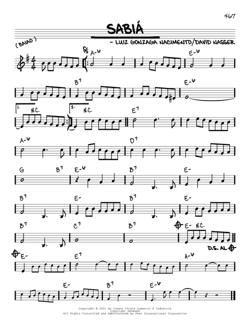 Sabia - Luiz Gonzaga, David Nasser (Real Book - Melody-Chords)