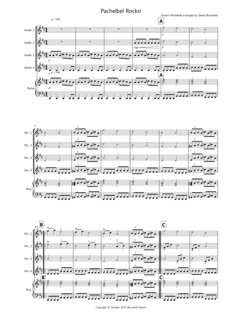 Pachelbel Rocks! for Violin Quartet (Arr. David Burndrett) - Johann Pachelbel (Violin Solo)