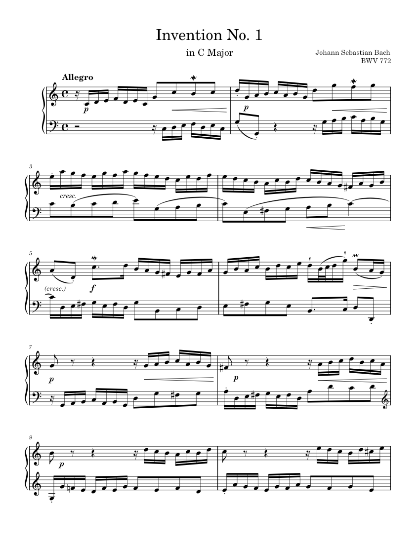 Invention in C major, BWV 772 – Johann Sebastian Bach Invention No. 1 ...
