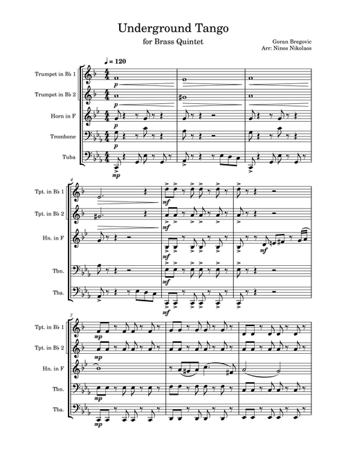 Underground Tango (Arr. NIKOLAOS NINOS) - Goran Bregovic (Brass Ensemble)