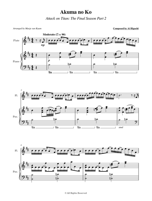 Akuma no Ko (TV SIZE) – Ai Higuchi [for Flute and Piano]