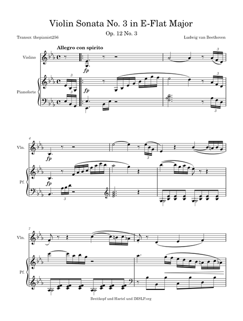 Violin Sonata No.3 in E flat Major,Op.12 No.3, - Ludwig van Beethoven