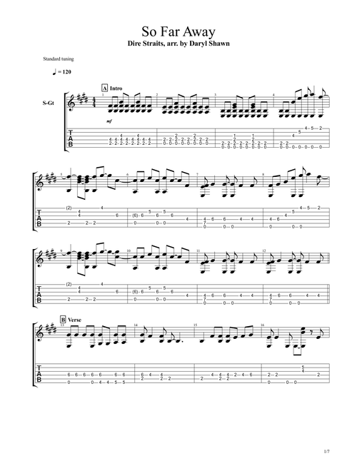 So Far Away (Arr. Daryl Shawn) - Dire Straits (Guitar Tab)