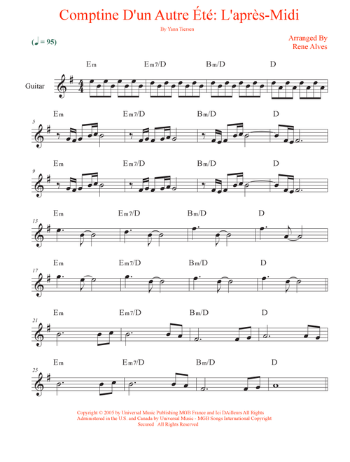Comptine D'un Autre Été: L'après-Midi (Arr. Rene Alves) - Yann Tiersen (Guitar and Piano)