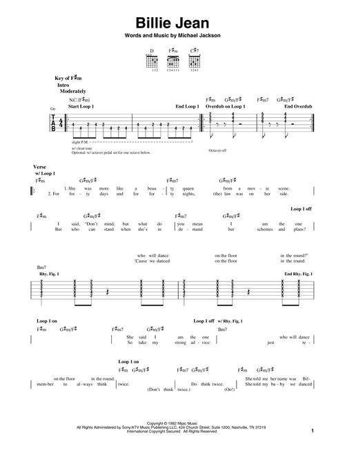 Billie Jean - Michael Jackson (Guitar Lead Sheet)
