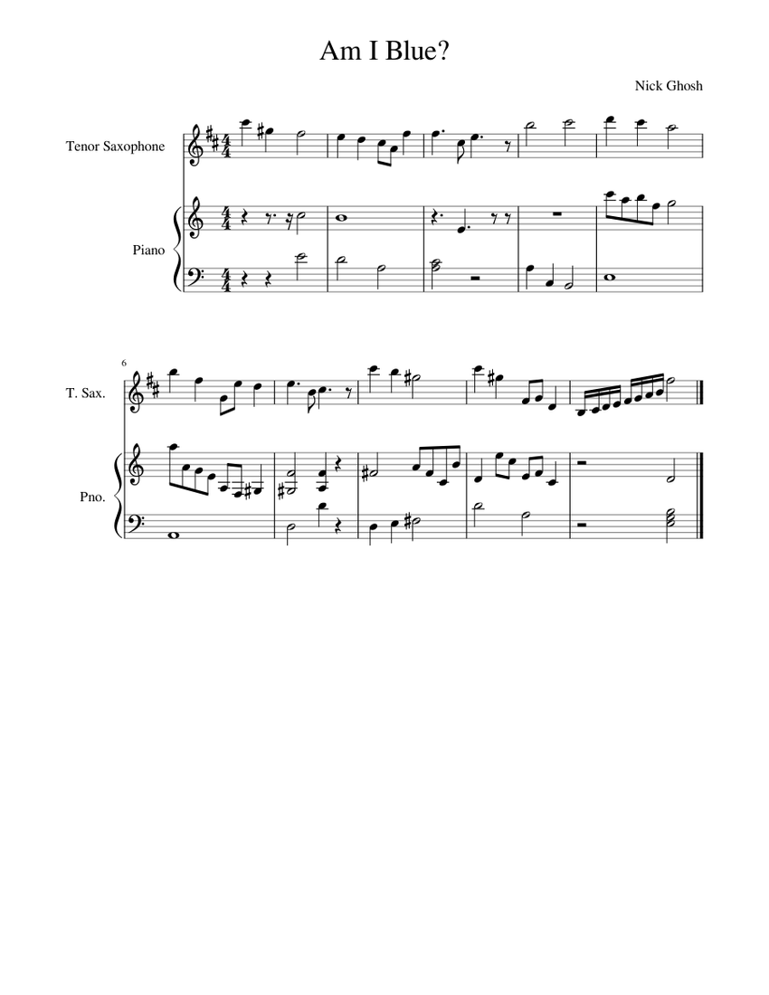Am I Blue? Sheet music for Piano, Saxophone tenor (Solo)