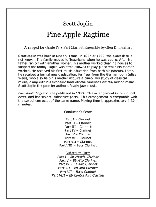 Pine Apple Ragtime (Clarinets) (Arr. Glen D. Lienhart) - Scott Joplin (Woodwind Ensemble)