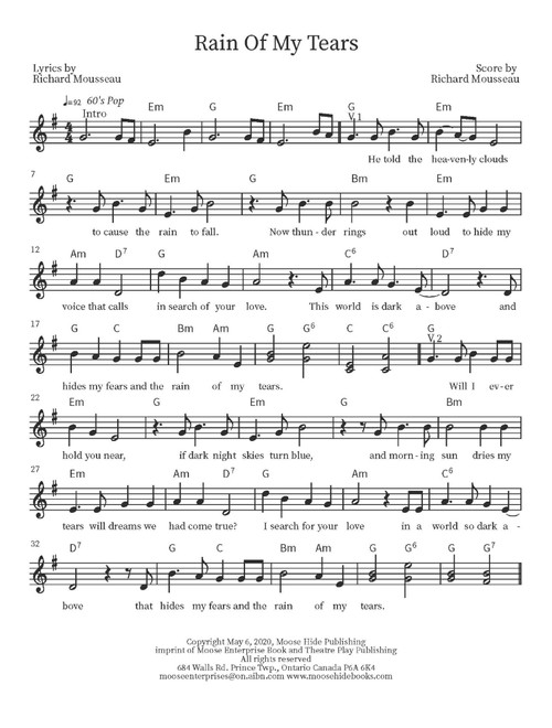Rain Of My Tears (Arr. Richard Mousseau) - Rick Moose (Lead Sheet - Fake Book)