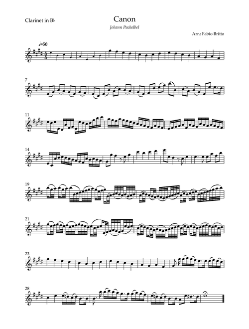 Canon - Johann Pachelbel (Wedding/Reduced Version) for Clarinet in Bb Solo (Arr. Fabio Britto) (Clarinet Solo)